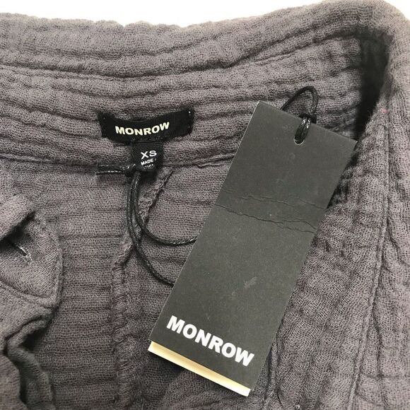 MONROW Gray Relaxed Gauze Button Down Shirt Long Sleeve Twist Front Size XS New - Picture 4 of 13